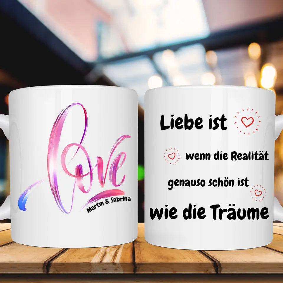 "Liebe ist..." - Tasse (personalisierbar) - cheerwear