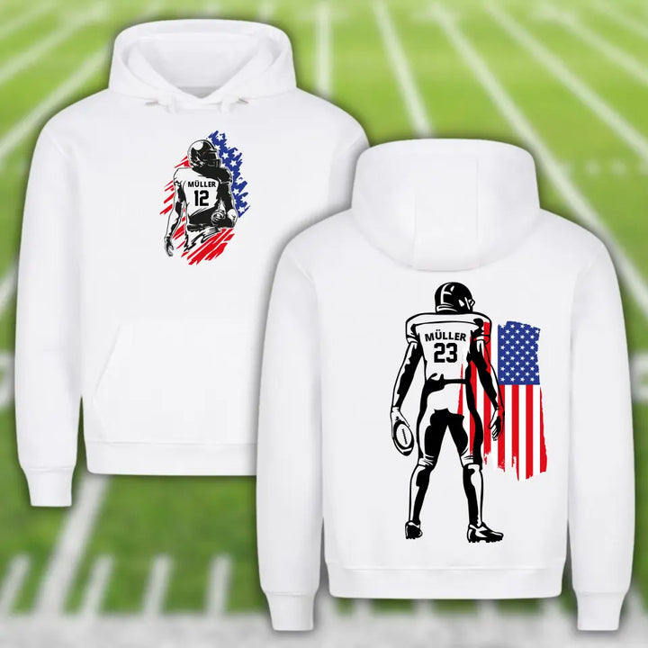 "Football USA" Hoodie Front/Back Unisex (personalisierbar) - cheerwear