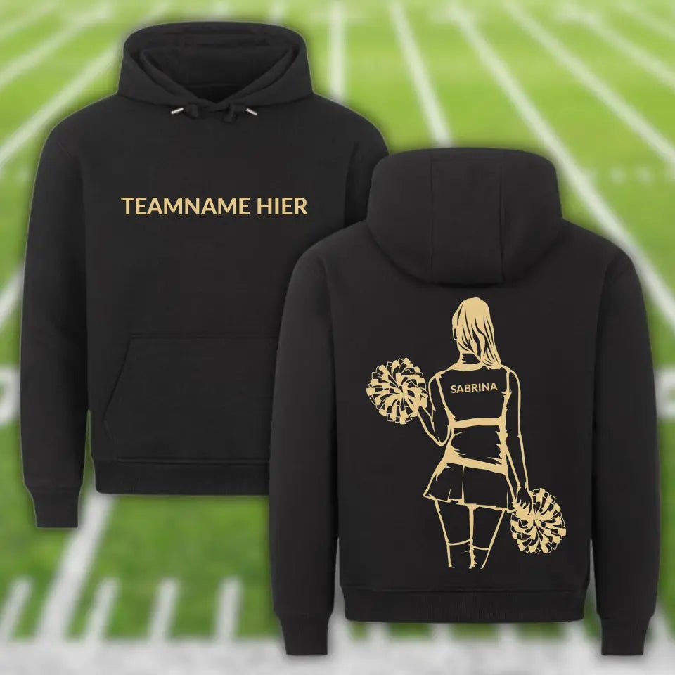 "Cheerleader Unique" Hoodie Unisex Front/Back schwarz (personalisierbar) - cheerwear