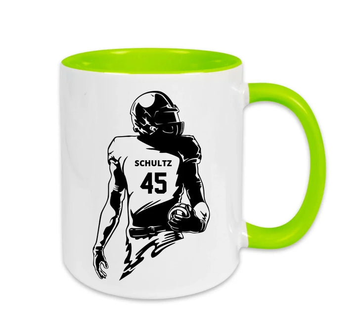 Personalisierbare Football Tasse weiß/grün