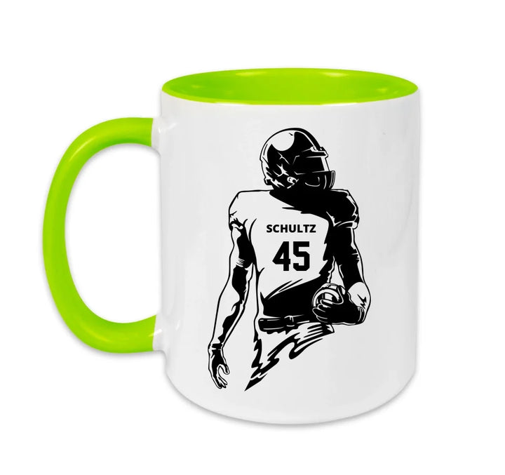 Personalisierbare Football Tasse weiß/grün