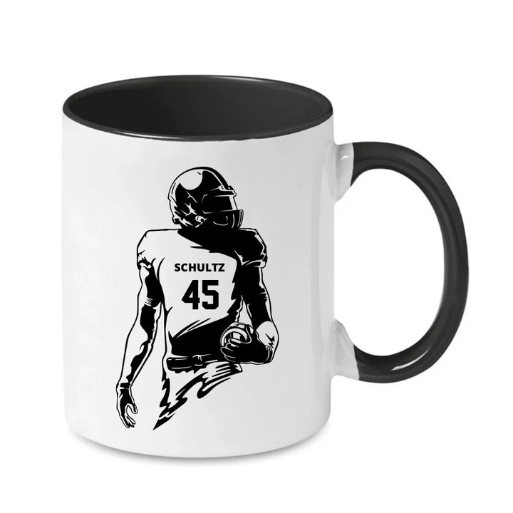 Personalisierbare Football Tasse weiß/schwarz