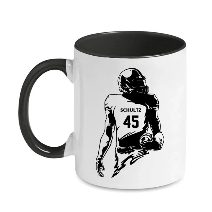 Personalisierbare Football Tasse weiß/schwarz