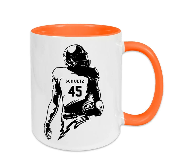 Personalisierbare Football Tasse weiß/orange