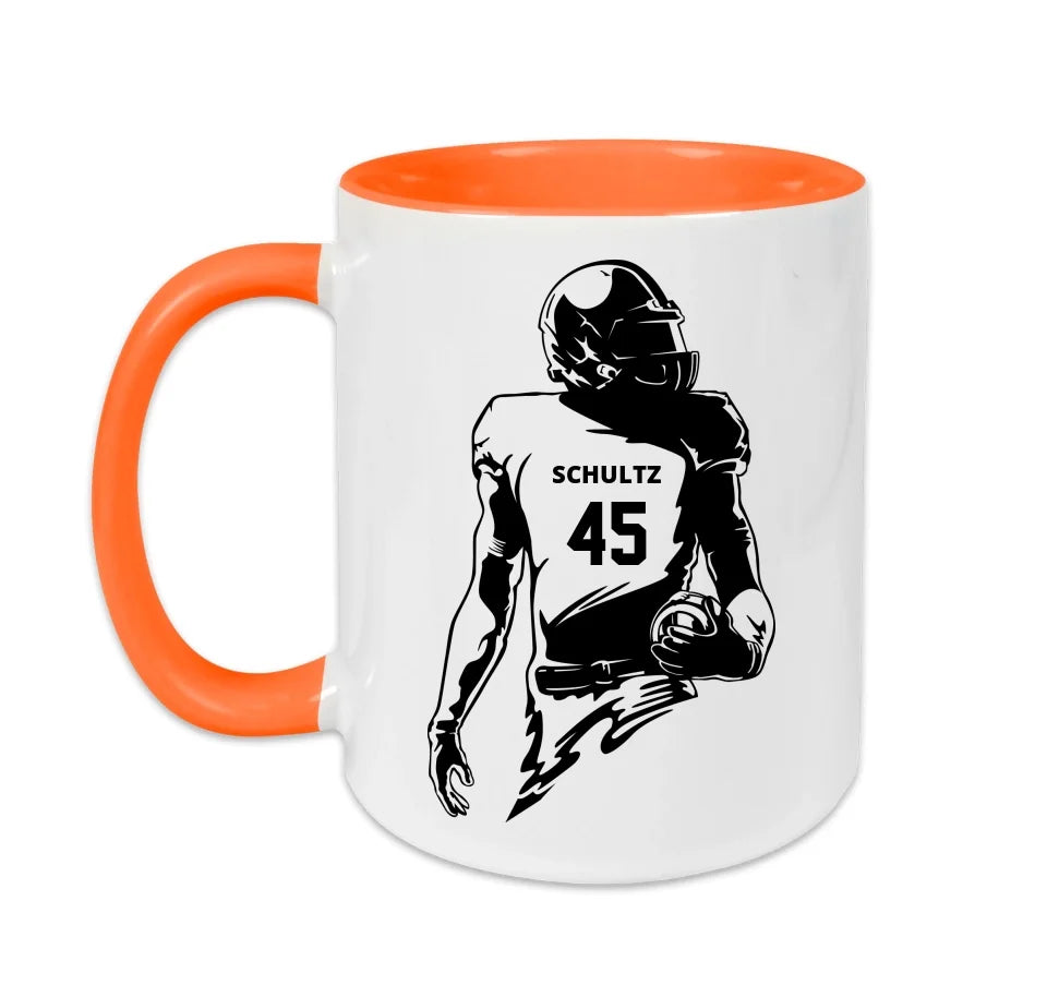 Personalisierbare Football Tasse weiß/orange