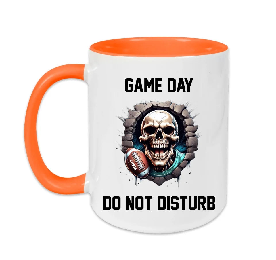 Personalisierbare Football Tasse weiß/orange