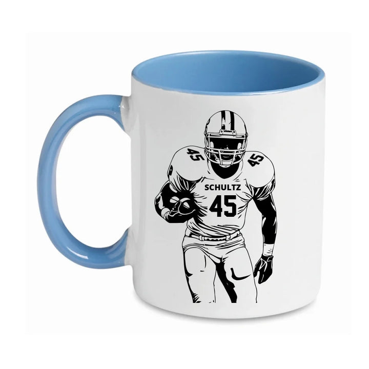 Personalisierbare Football Tasse weiß/blau