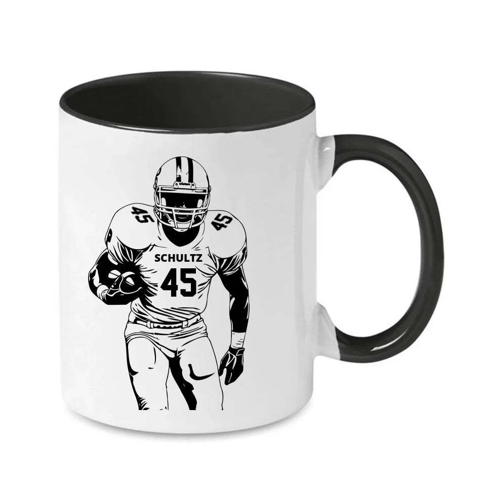 Personalisierbare Football Tasse weiß/schwarz