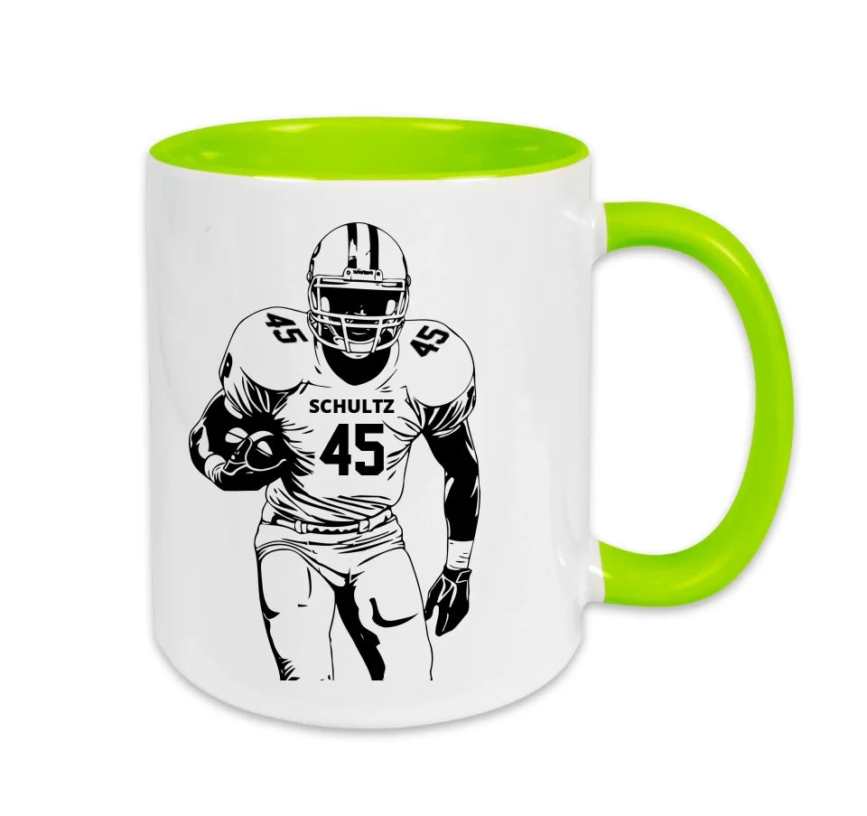 Personalisierbare Football Tasse weiß/grün