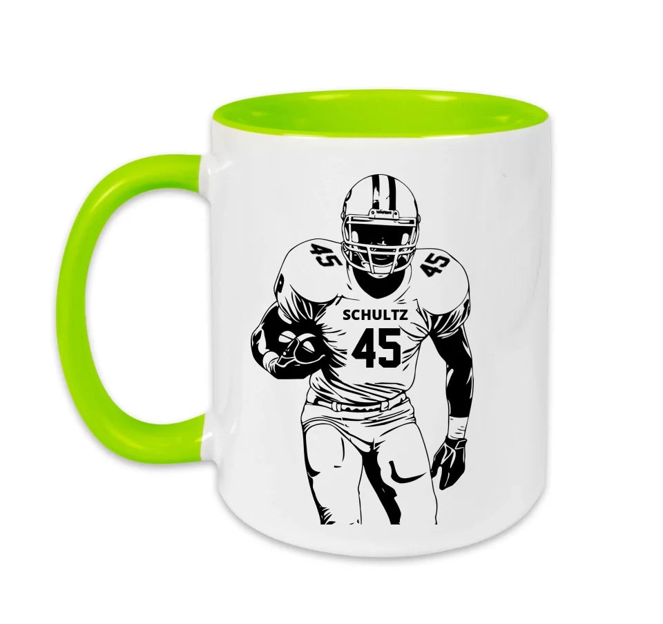 Personalisierbare Football Tasse weiß/grün