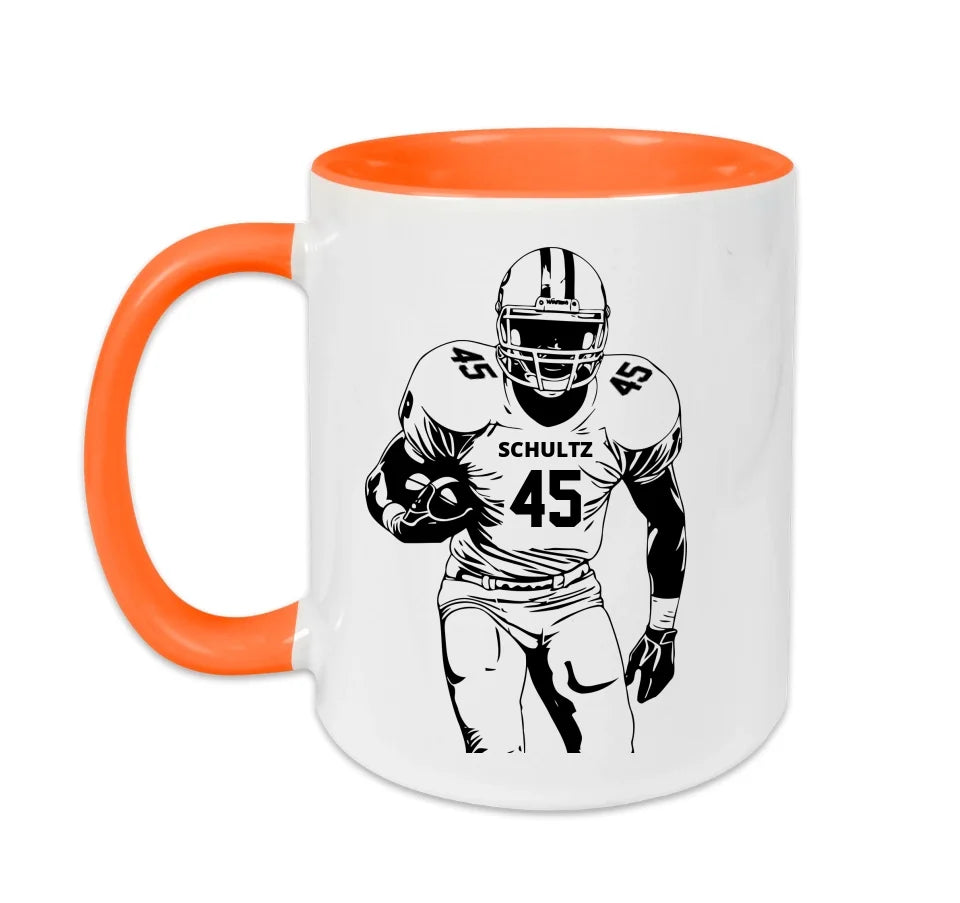 Personalisierbare Football Tasse weiß/orange