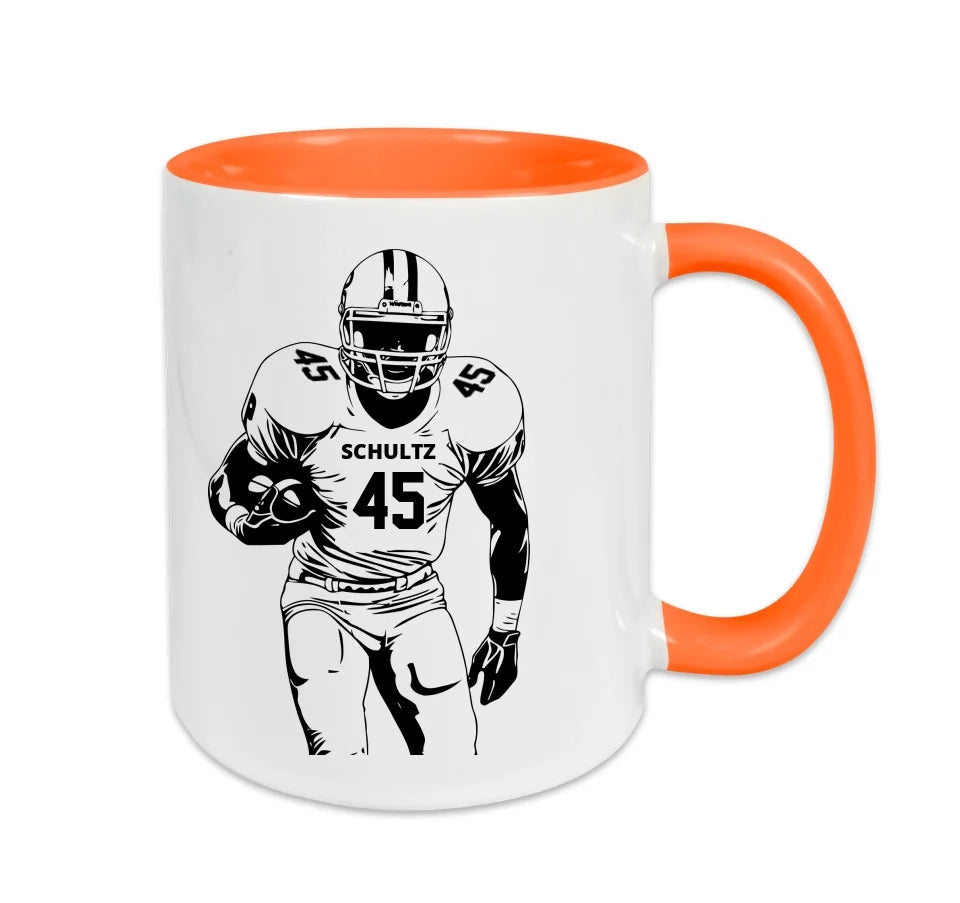 Personalisierbare Football Tasse weiß/orange