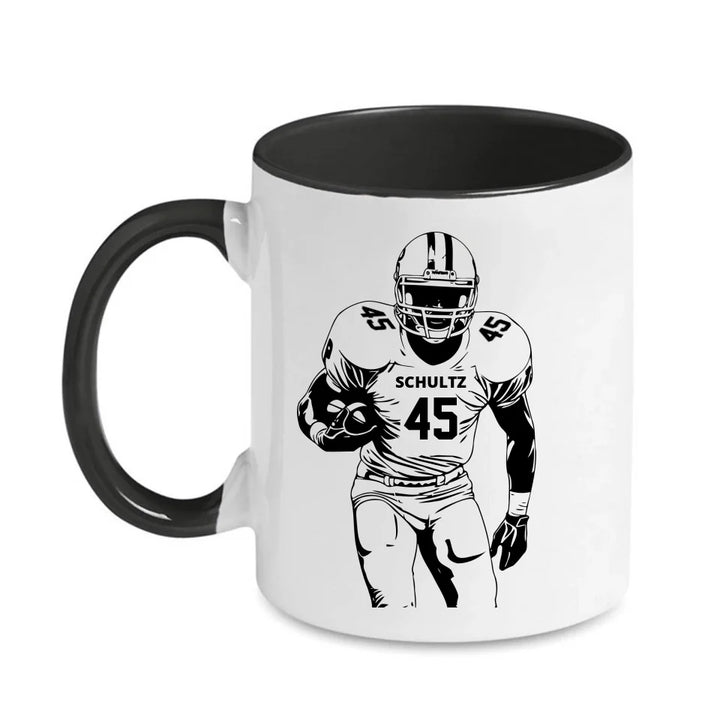 Personalisierbare Football Tasse weiß/schwarz