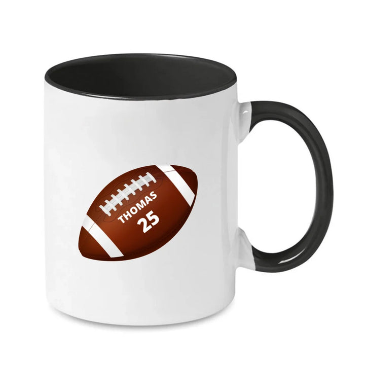 Personalisierbare Football Tasse weiß/schwarz