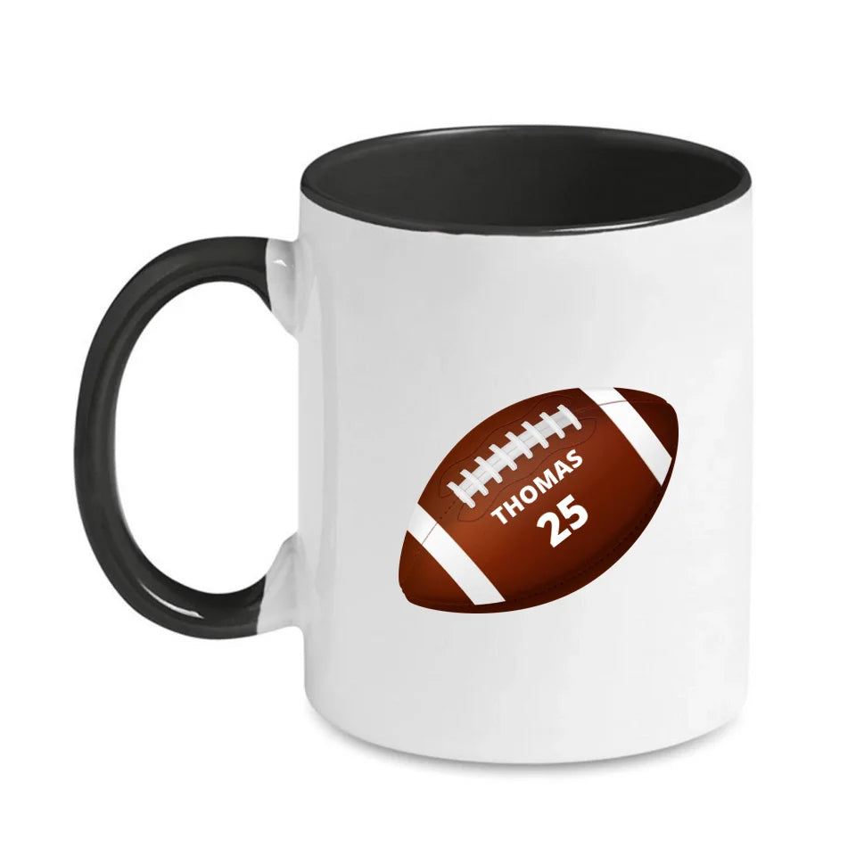 Personalisierbare Football Tasse weiß/schwarz