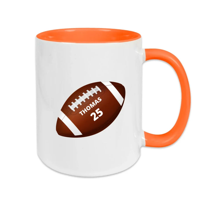 Personalisierbare Football Tasse weiß/orange