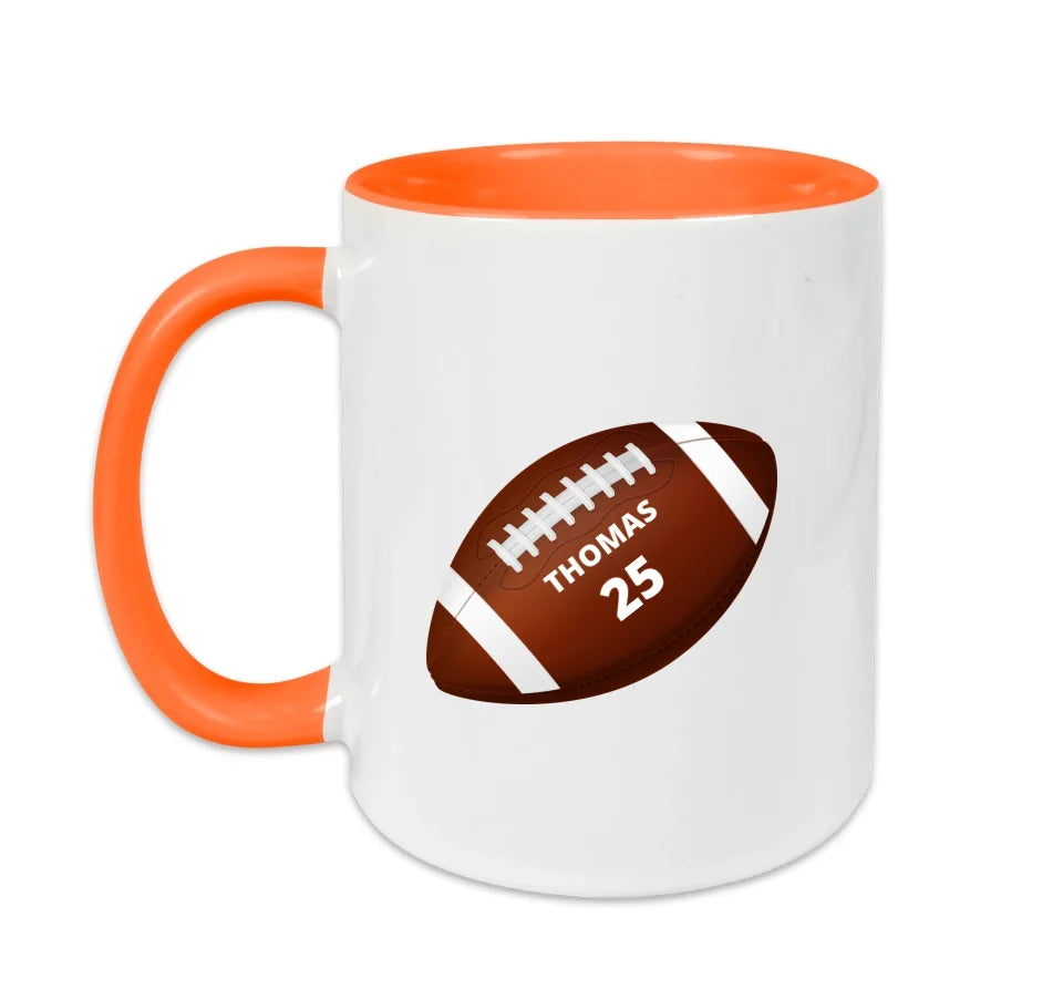 Personalisierbare Football Tasse weiß/orange