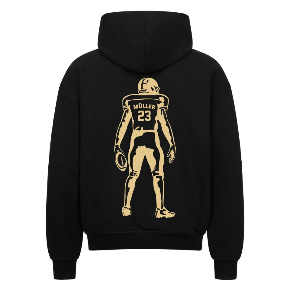 Personaliserbarer Football Oversized Zipper Hoodie 430 GSM Schwarz