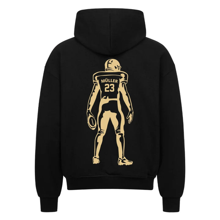 Personaliserbarer Football Oversized Zipper Hoodie 430 GSM Schwarz