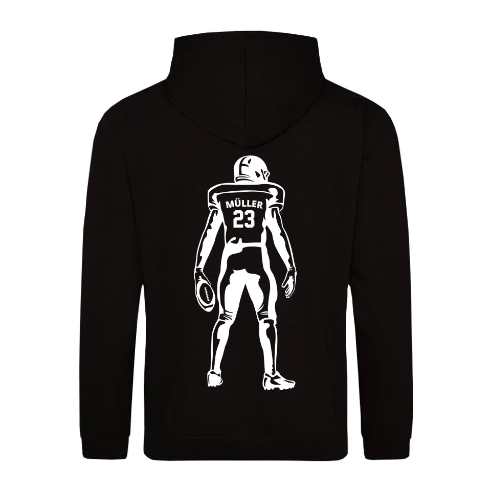 Personaliserbarer Football Zipper Hoodie Schwarz