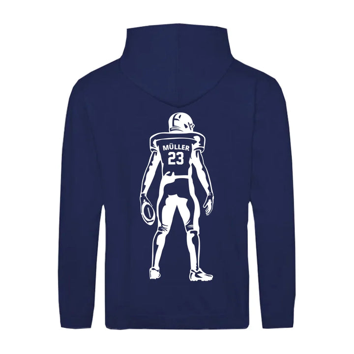 Personaliserbarer Football Zipper Hoodie Navy Blau