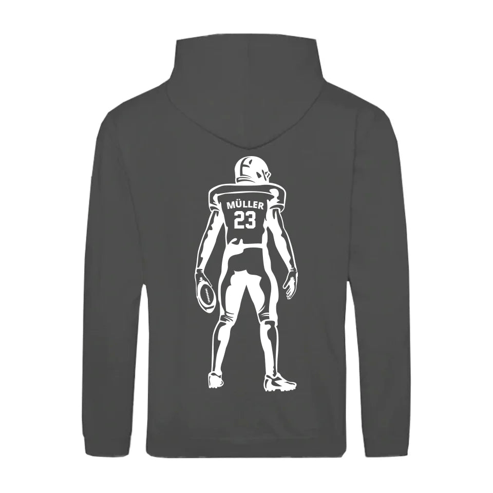 Personaliserbarer Football Zipper Hoodie Grau