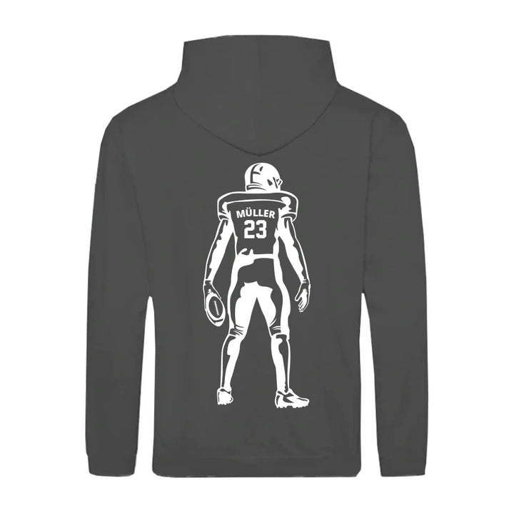 Personaliserbarer Football Zipper Hoodie Grau