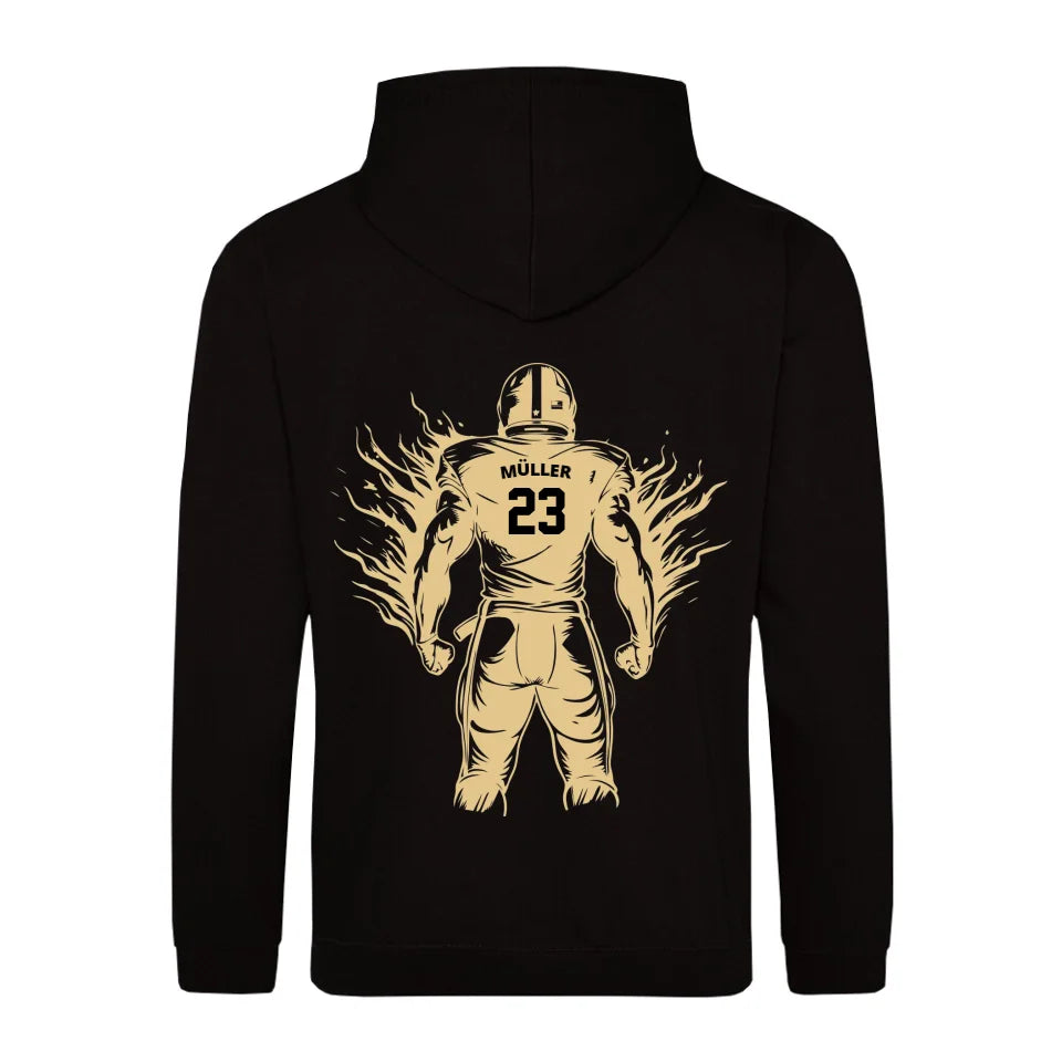 Personalisierbarer Football Zipper Hoodie Schwarz