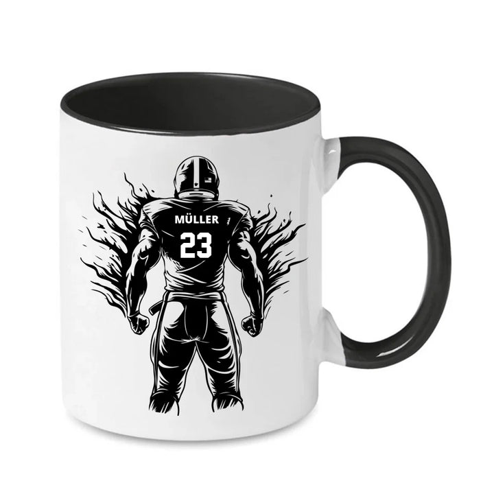 Personalisierbare Football Tasse Weiß/Schwarz