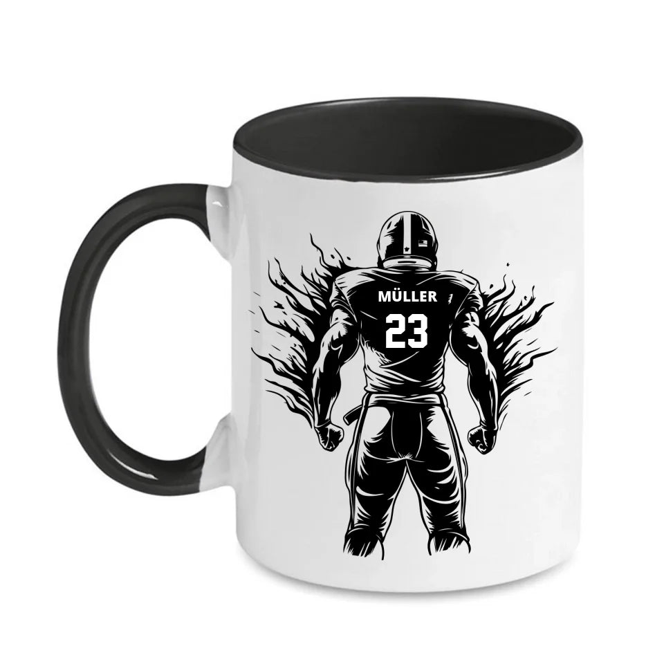 Personalisierbare Football Tasse Weiß/Schwarz