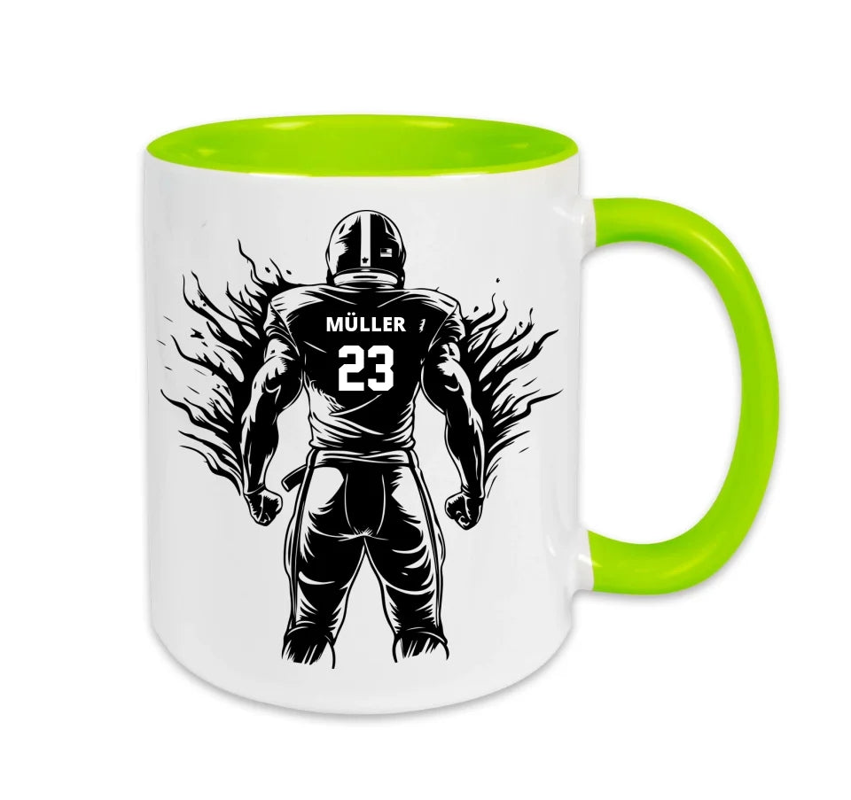 Personalisierbare Football Tasse Weiß/Hellgrün