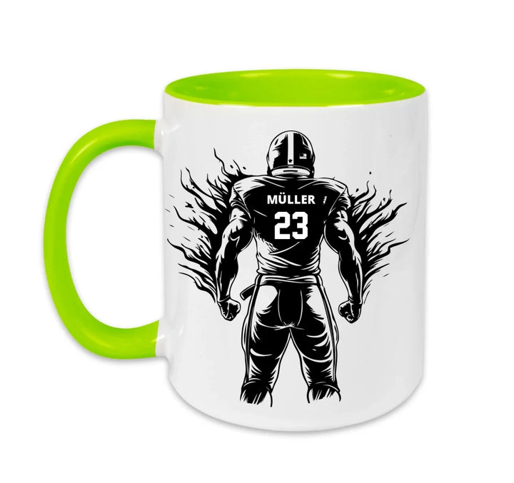 Personalisierbare Football Tasse Weiß/Hellgrün