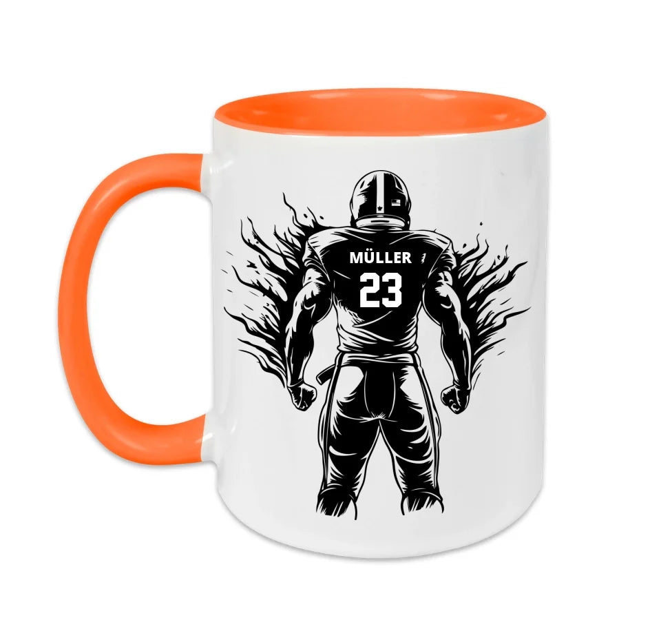 Personalisierbare Football Tasse Weiß/Orange