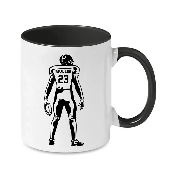 Personalisierbare Football Tasse weiß/schwarz