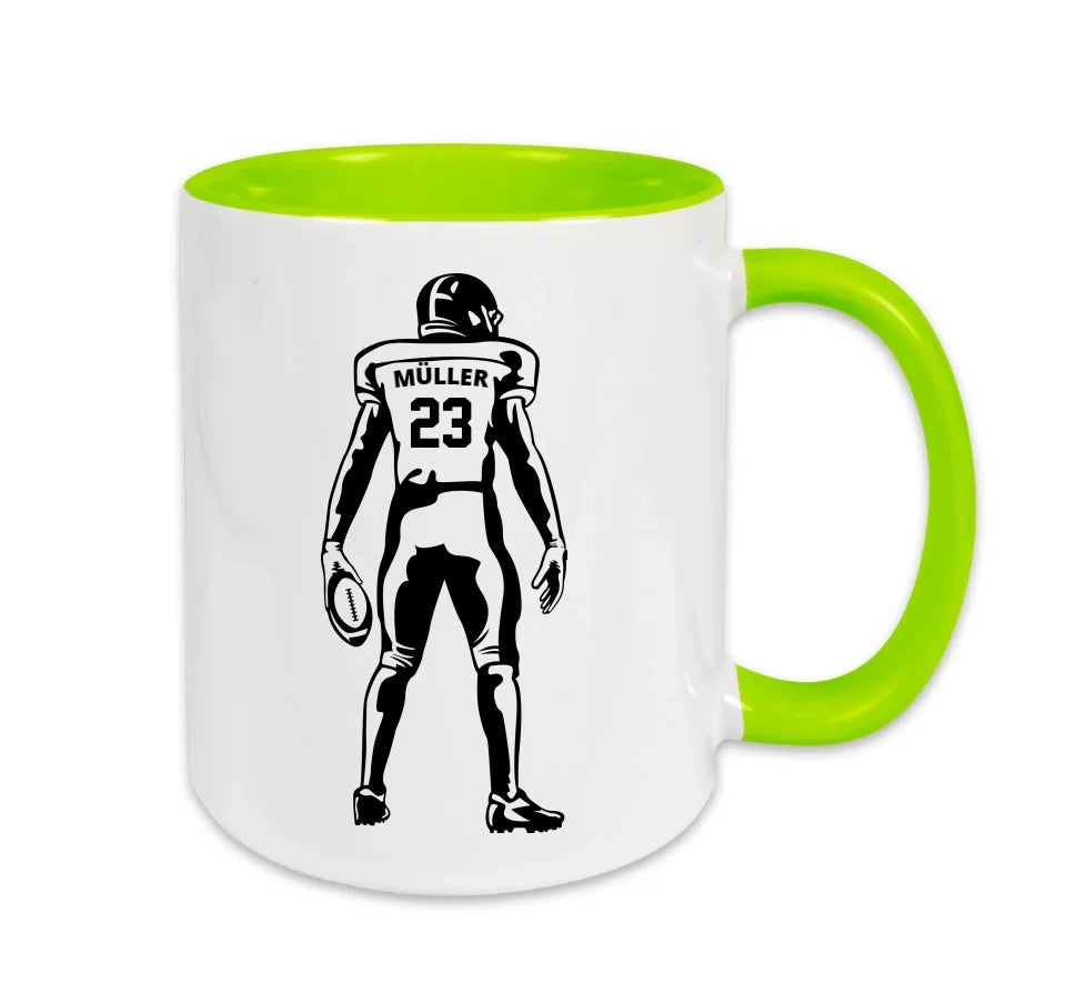 Personalisierbare Football Tasse weiß/grün