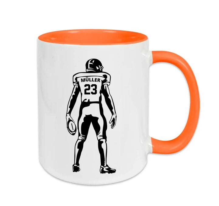 Personalisierbare Football Tasse weiß/orange