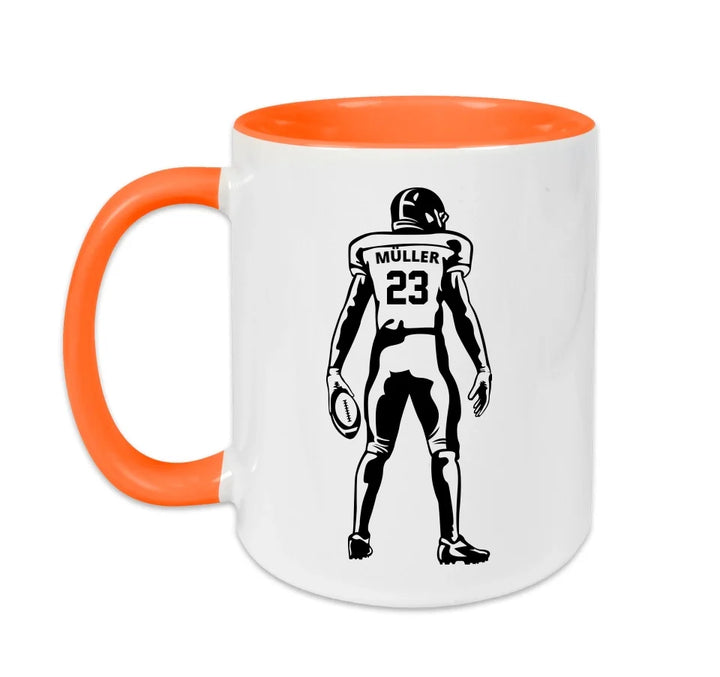 Personalisierbare Football Tasse weiß/orange