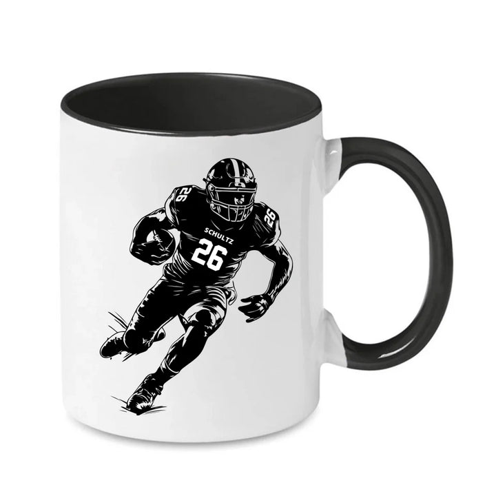 Personalisierbare Football Tasse weiß/schwarz