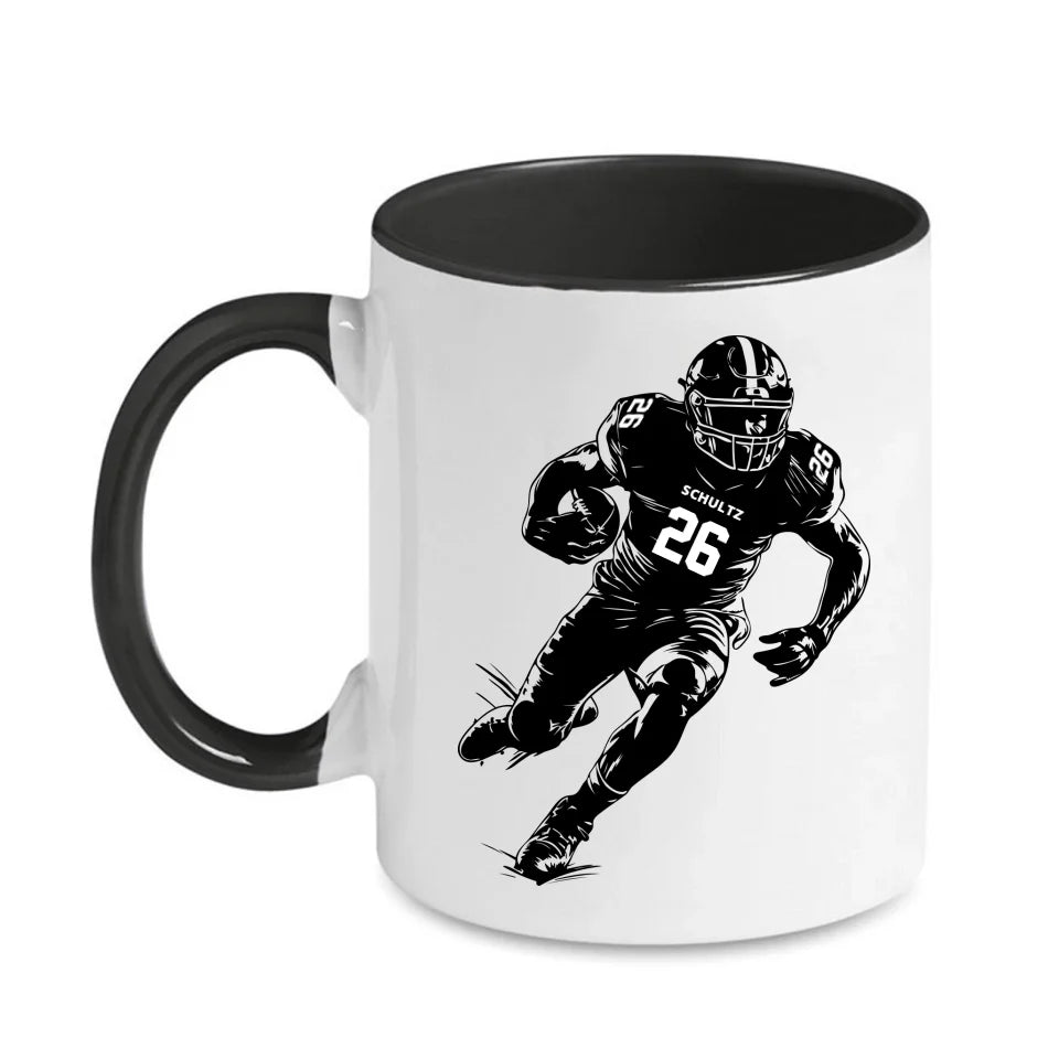 Personalisierbare Football Tasse weiß/schwarz