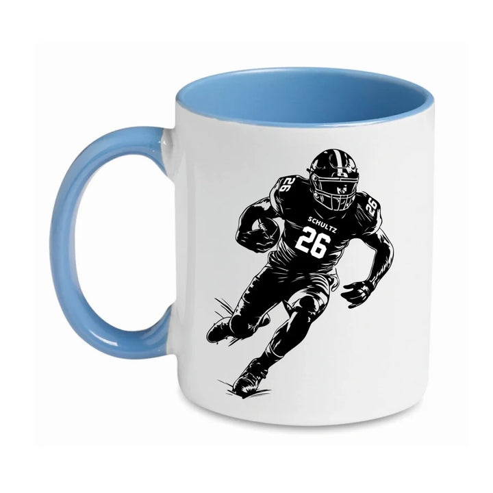 Personalisierbare Football Tasse weiß/blau