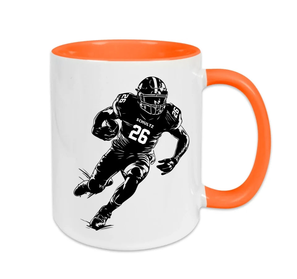 Personalisierbare Football Tasse weiß/orange