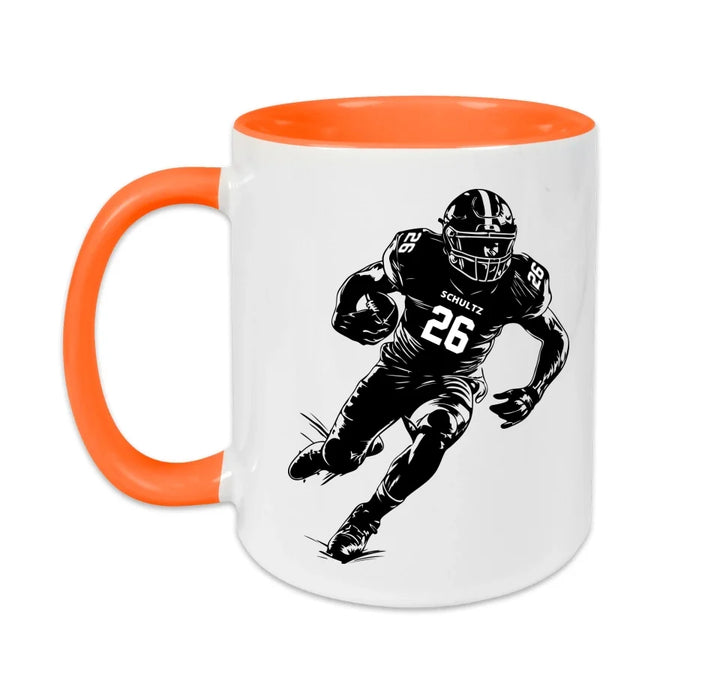 Personalisierbare Football Tasse weiß/orange