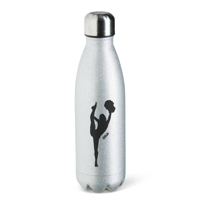 Cheerleader Glitzer Edelstahl Trinkflasche Silber