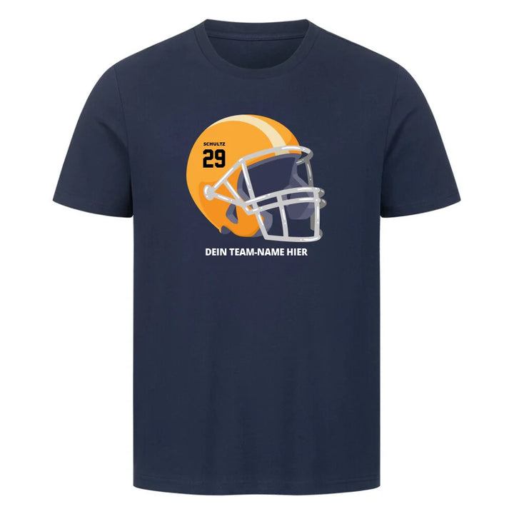 Personalisierbares American Football T-Shirt mit Football Helm für NFL / GFL Fans Navy Blau