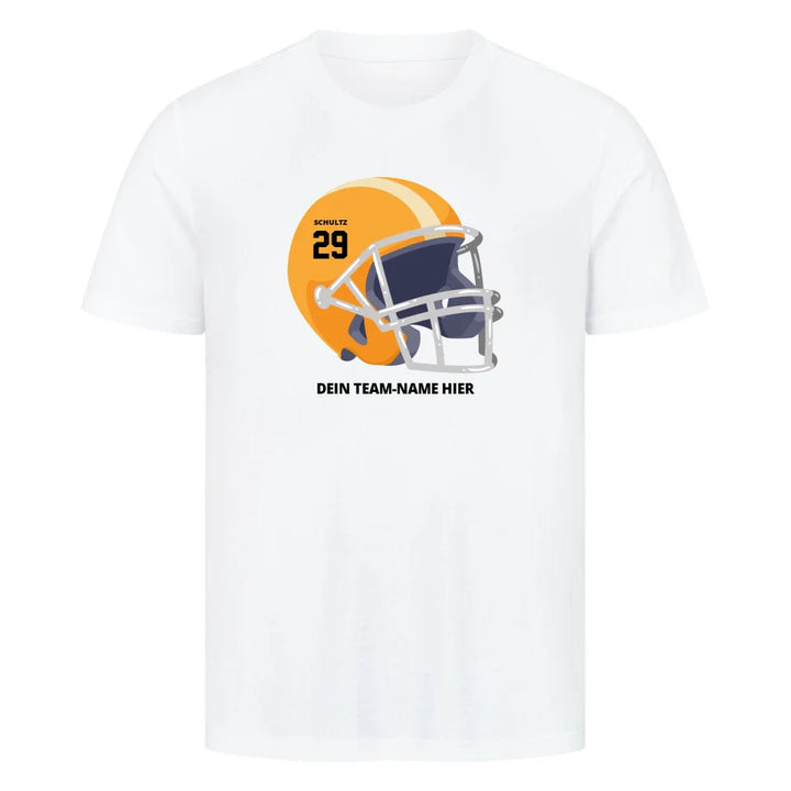 Personalisierbares American Football T-Shirt mit Football Helm für NFL / GFL Fans Weiß